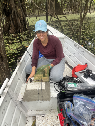 Marisol Valverde Montellano on a boat